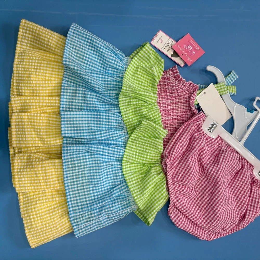 Rare Editions Pink, Green, Blue, and Yellow Gingham Dress Set - Picture 2 of 2